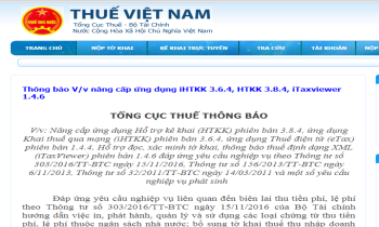 Thông báo bắt đầu sử dụng ứng dụng HTKK 3.8.4 từ hôm nay (07/5/2018)