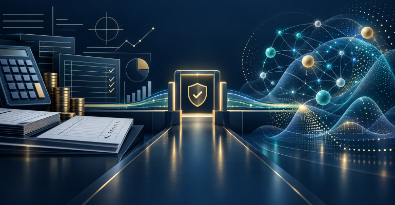 Minh họa kiến trúc AI Finance: tính toán deterministic và reasoning xác suất