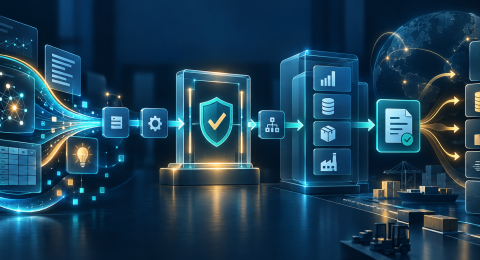 Minh họa luồng chuyển đổi từ insight AI qua workflow và phê duyệt đến transaction và outcome